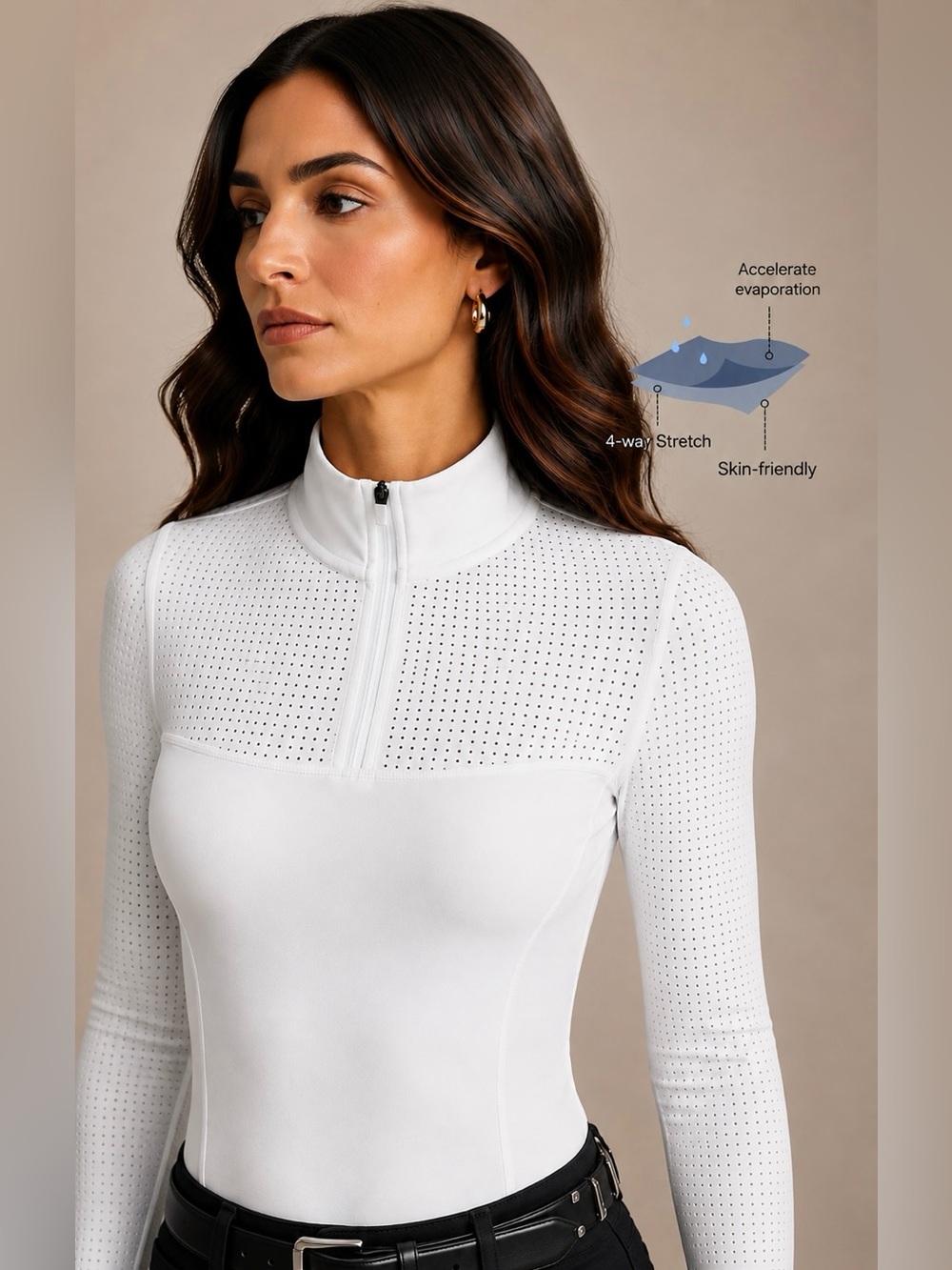 Equestrian Dressage English White Long Sleeve Cooling Summer Riding Show Shirt